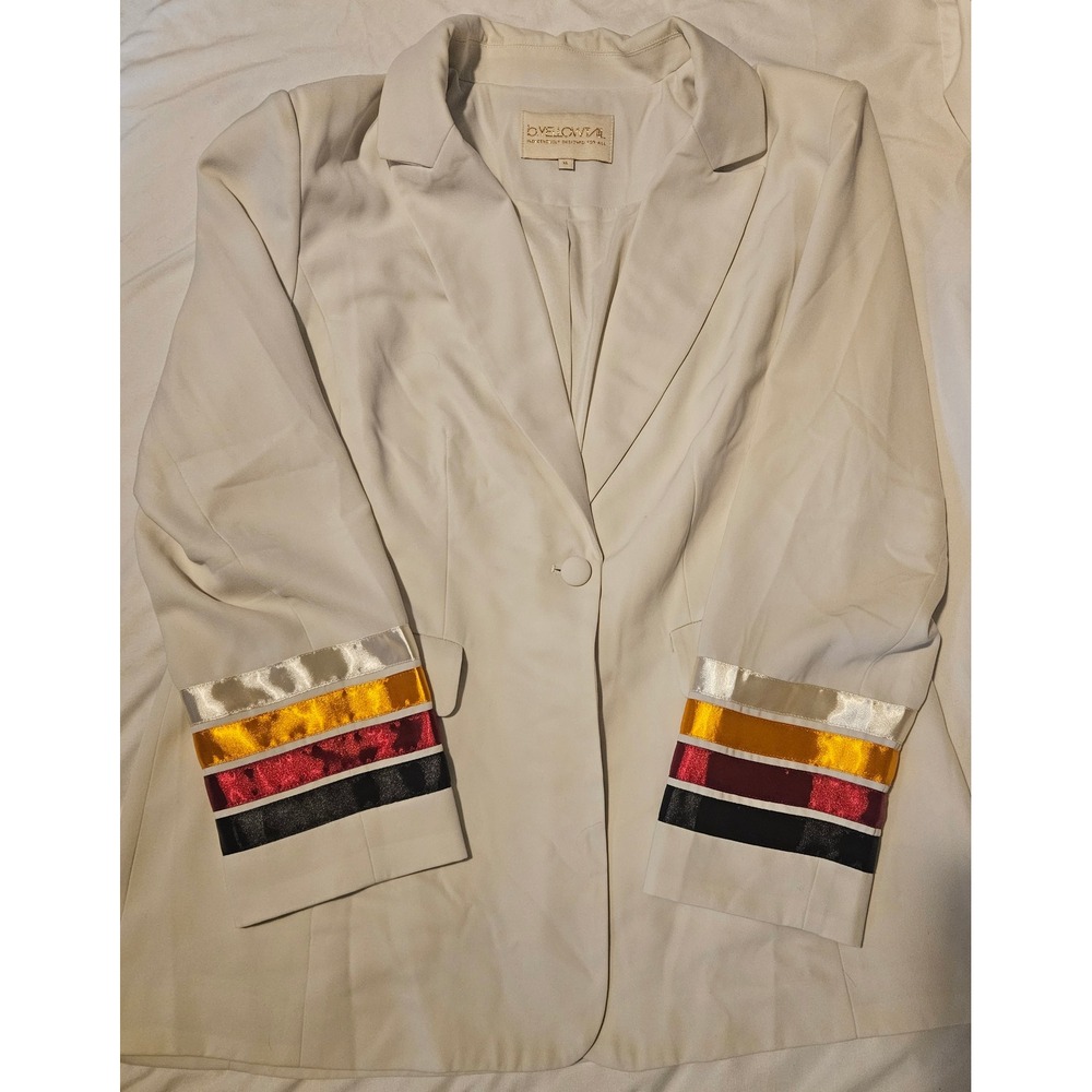 B.Yellowtail Cream Ribbon Cuff Blazer Jacket XL Indigenous Design Women